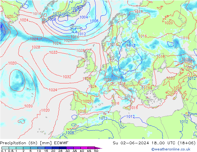 осадки (6h) ECMWF Вс 02.06.2024 00 UTC