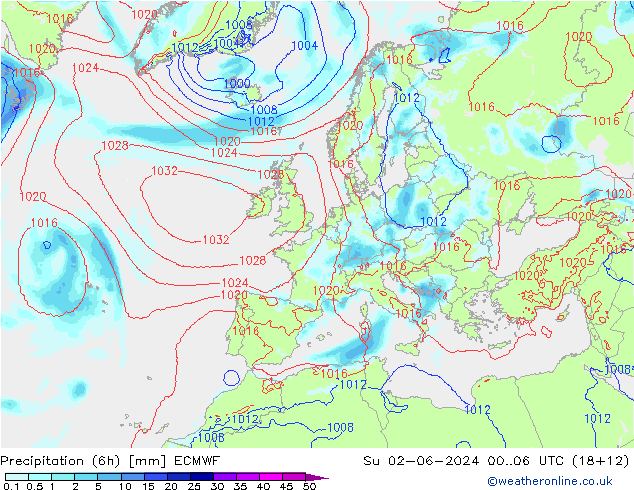 Precipitação (6h) ECMWF Dom 02.06.2024 06 UTC