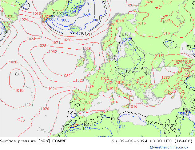 приземное давление ECMWF Вс 02.06.2024 00 UTC