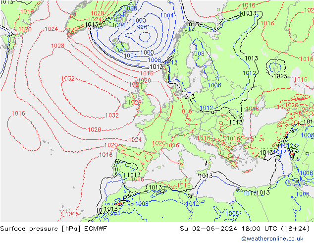 地面气压 ECMWF 星期日 02.06.2024 18 UTC