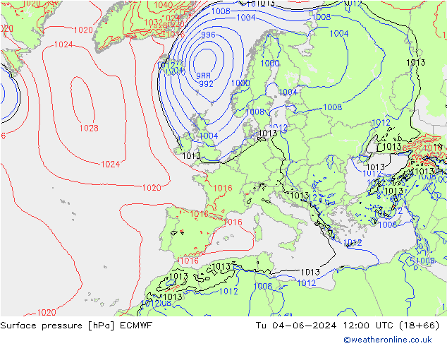 Yer basıncı ECMWF Sa 04.06.2024 12 UTC