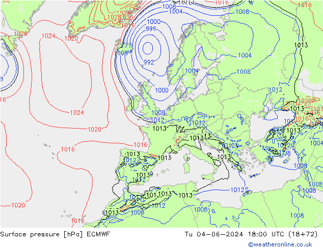 Pressione al suolo ECMWF mar 04.06.2024 18 UTC