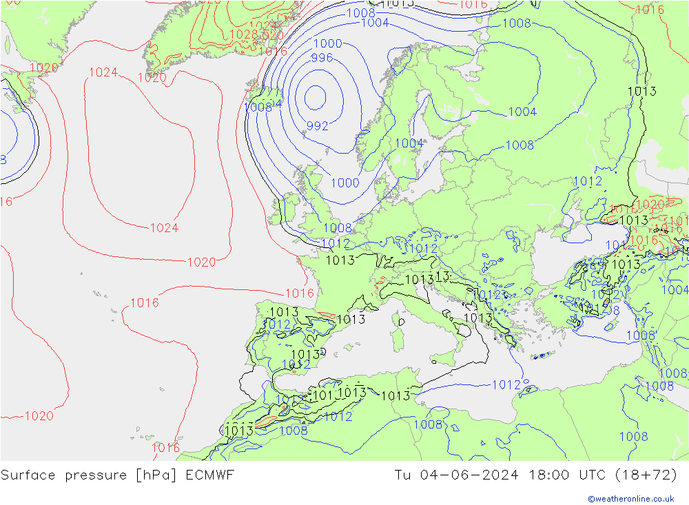 Luchtdruk (Grond) ECMWF di 04.06.2024 18 UTC