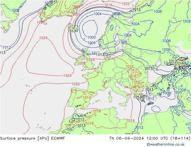 pressão do solo ECMWF Qui 06.06.2024 12 UTC