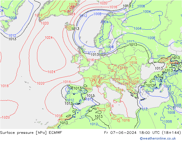 Pressione al suolo ECMWF ven 07.06.2024 18 UTC