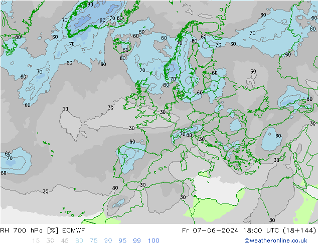 RH 700 hPa ECMWF Fr 07.06.2024 18 UTC