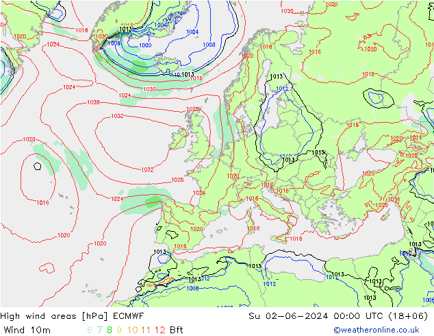 High wind areas ECMWF Su 02.06.2024 00 UTC