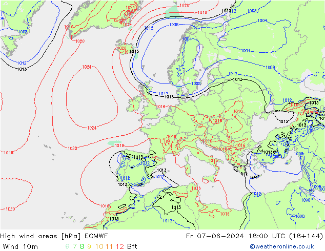 High wind areas ECMWF ven 07.06.2024 18 UTC