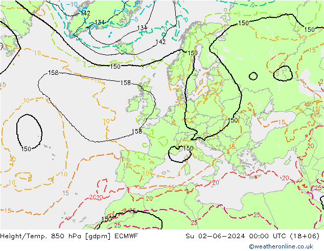 Height/Temp. 850 hPa ECMWF Su 02.06.2024 00 UTC
