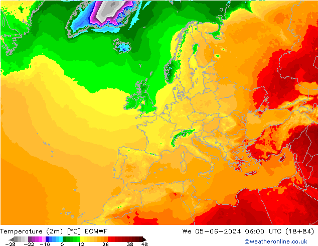 Temperatura (2m) ECMWF mer 05.06.2024 06 UTC