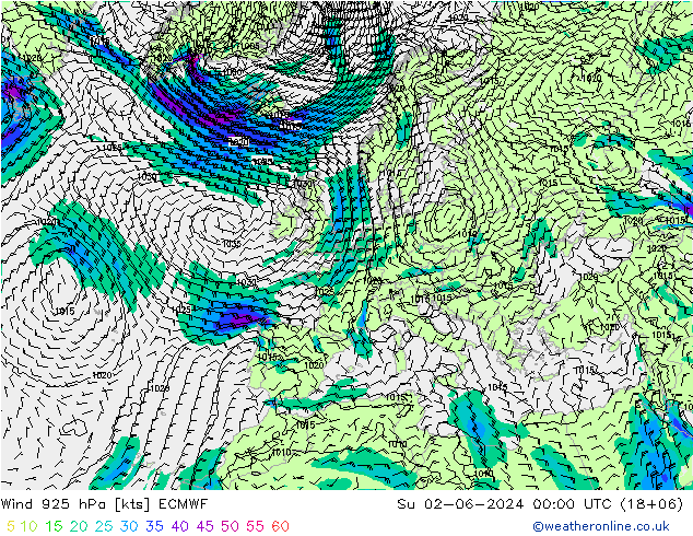 Wind 925 hPa ECMWF So 02.06.2024 00 UTC