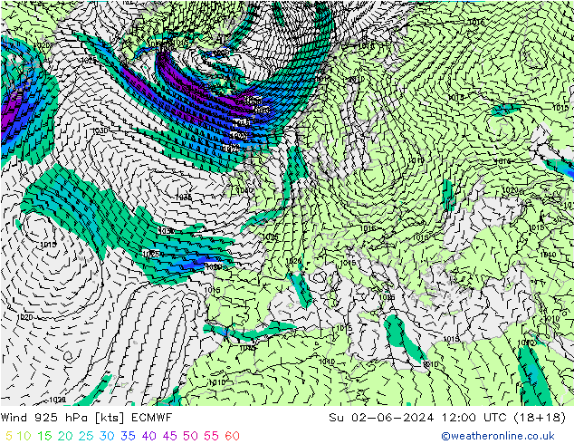 Wind 925 hPa ECMWF Su 02.06.2024 12 UTC