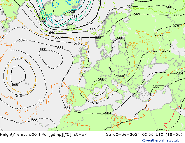 Géop./Temp. 500 hPa ECMWF dim 02.06.2024 00 UTC