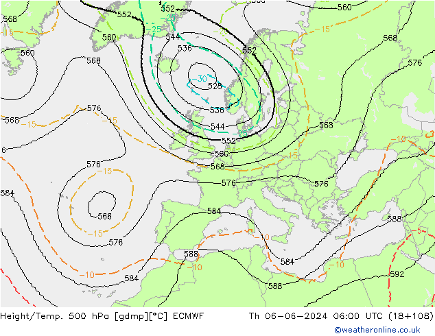 Hoogte/Temp. 500 hPa ECMWF do 06.06.2024 06 UTC