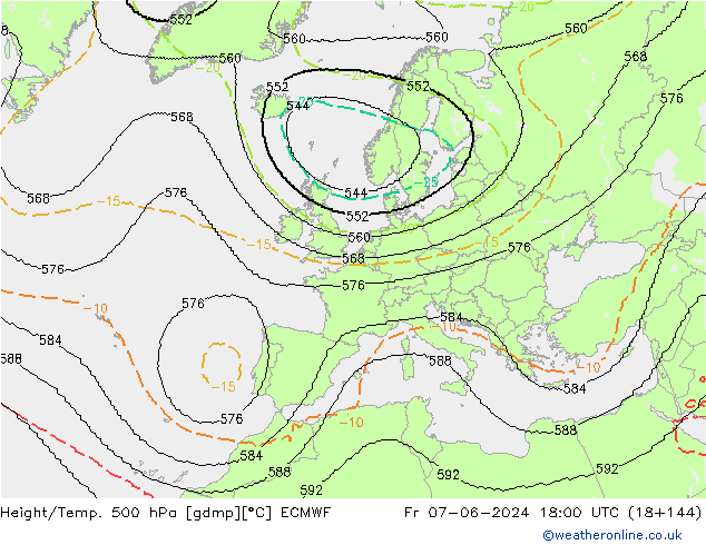 Height/Temp. 500 hPa ECMWF Fr 07.06.2024 18 UTC