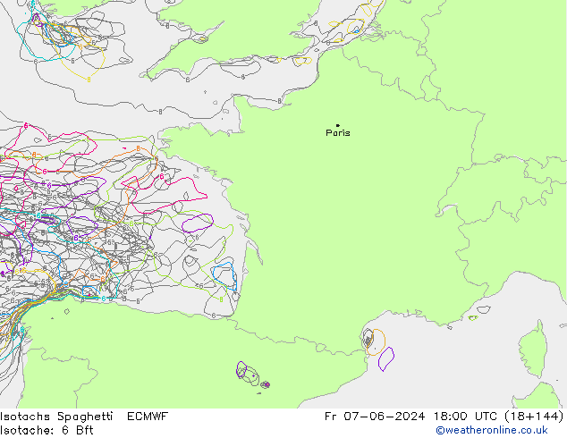 Isotachs Spaghetti ECMWF ven 07.06.2024 18 UTC