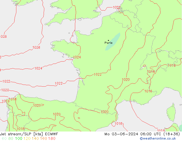 Corriente en chorro ECMWF lun 03.06.2024 06 UTC