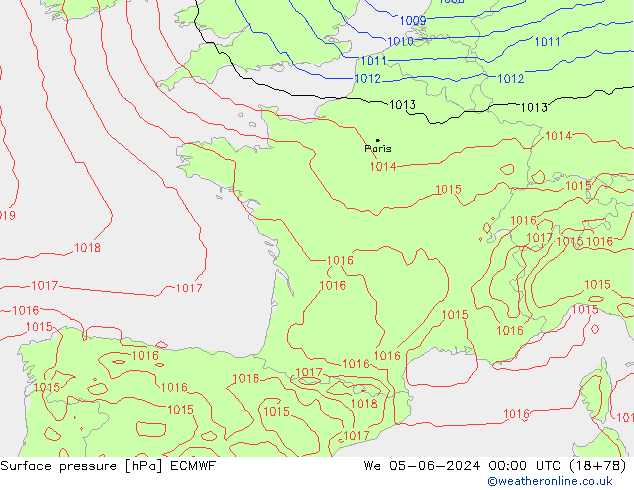 pressão do solo ECMWF Qua 05.06.2024 00 UTC