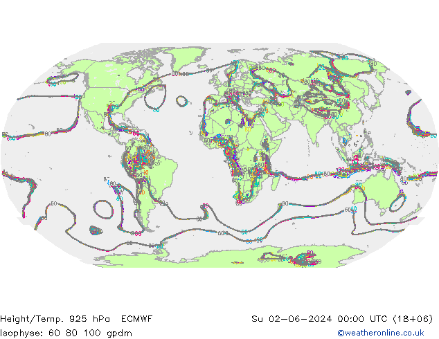 Height/Temp. 925 hPa ECMWF nie. 02.06.2024 00 UTC