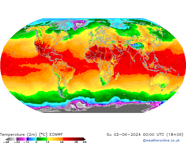 Temperatura (2m) ECMWF Dom 02.06.2024 00 UTC