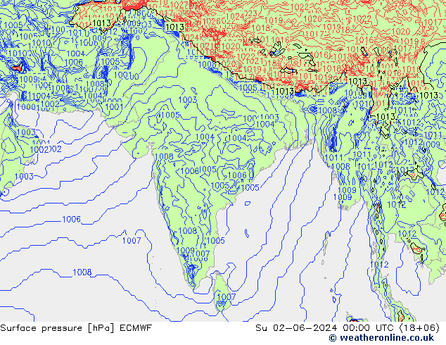 Surface pressure ECMWF Su 02.06.2024 00 UTC