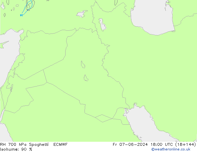 RH 700 hPa Spaghetti ECMWF Pá 07.06.2024 18 UTC