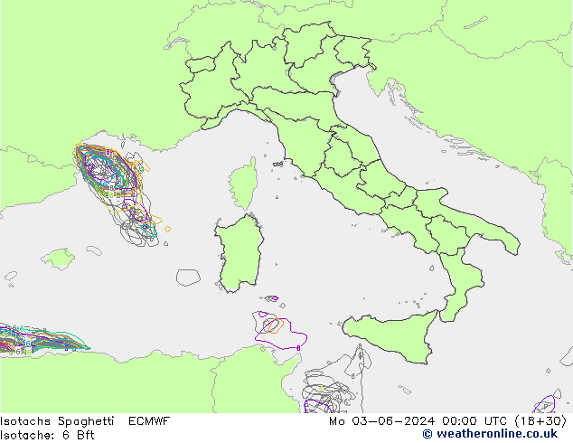 Isotachs Spaghetti ECMWF Mo 03.06.2024 00 UTC
