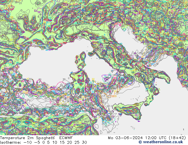 Sıcaklık Haritası 2m Spaghetti ECMWF Pzt 03.06.2024 12 UTC