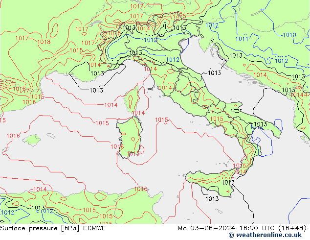 Bodendruck ECMWF Mo 03.06.2024 18 UTC
