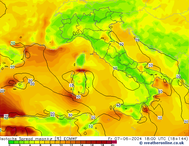 Isotachs Spread ECMWF Sex 07.06.2024 18 UTC