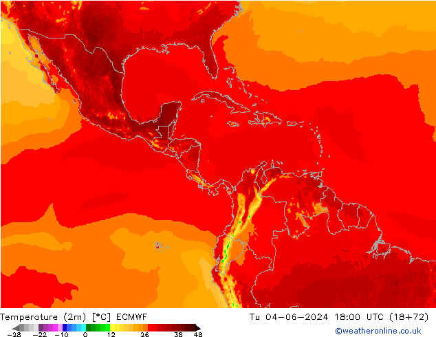 Temperaturkarte (2m) ECMWF Di 04.06.2024 18 UTC