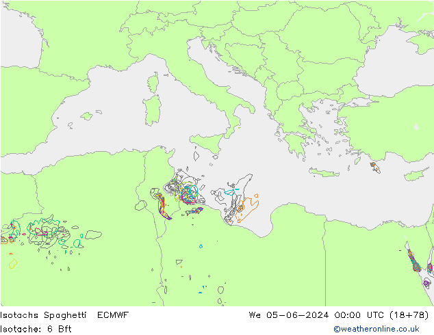Isotachs Spaghetti ECMWF mer 05.06.2024 00 UTC