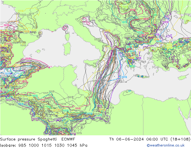 приземное давление Spaghetti ECMWF чт 06.06.2024 06 UTC