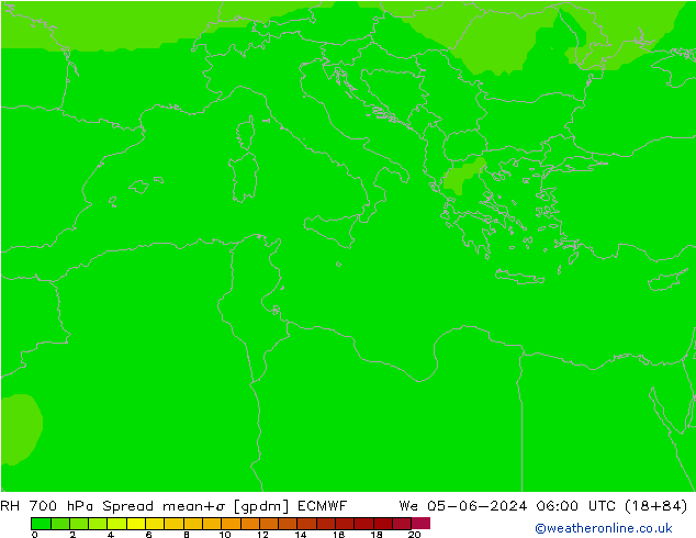 Humidité rel. 700 hPa Spread ECMWF mer 05.06.2024 06 UTC