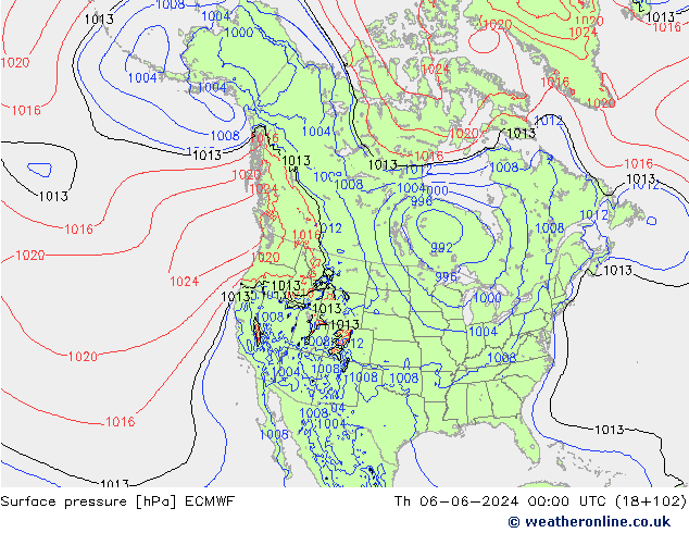 Surface pressure ECMWF Th 06.06.2024 00 UTC
