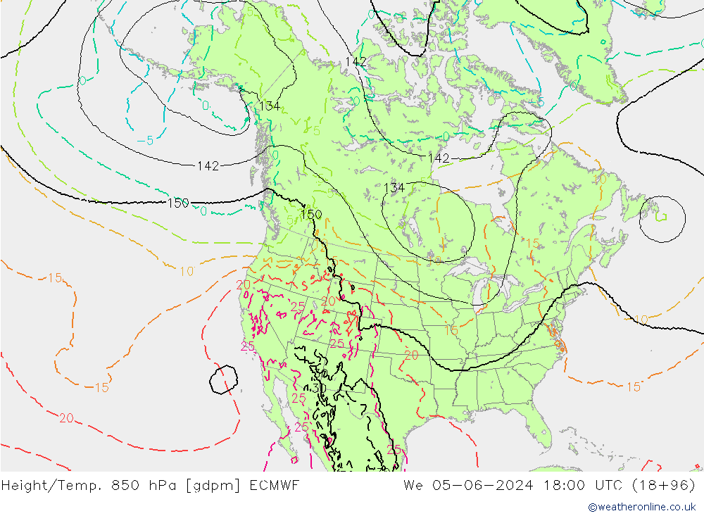 Height/Temp. 850 hPa ECMWF śro. 05.06.2024 18 UTC