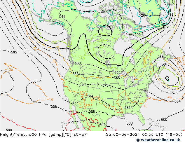 Yükseklik/Sıc. 500 hPa ECMWF Paz 02.06.2024 00 UTC