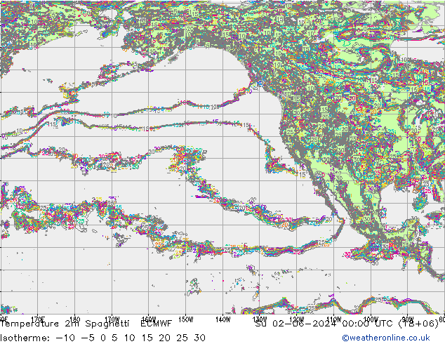 карта температуры Spaghetti ECMWF Вс 02.06.2024 00 UTC