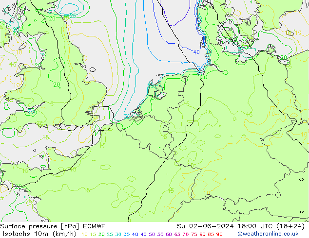 Isotachs (kph) ECMWF Вс 02.06.2024 18 UTC