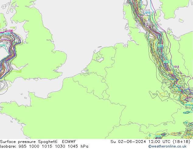 Surface pressure Spaghetti ECMWF Su 02.06.2024 12 UTC