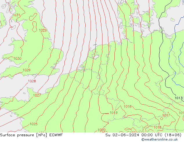 Surface pressure ECMWF Su 02.06.2024 00 UTC