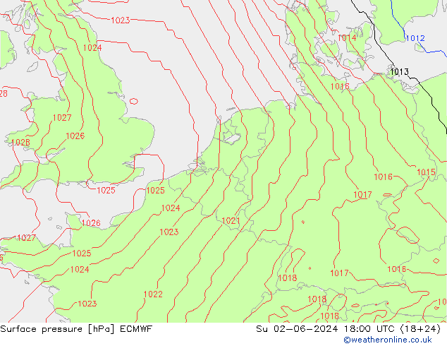 Atmosférický tlak ECMWF Ne 02.06.2024 18 UTC