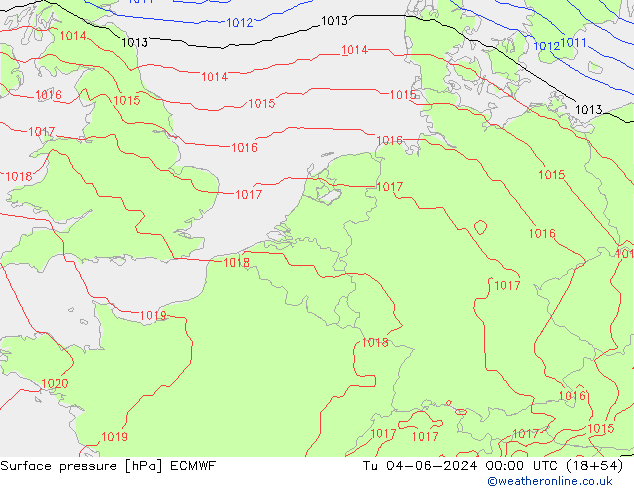 pressão do solo ECMWF Ter 04.06.2024 00 UTC