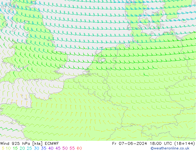 ветер 925 гПа ECMWF пт 07.06.2024 18 UTC