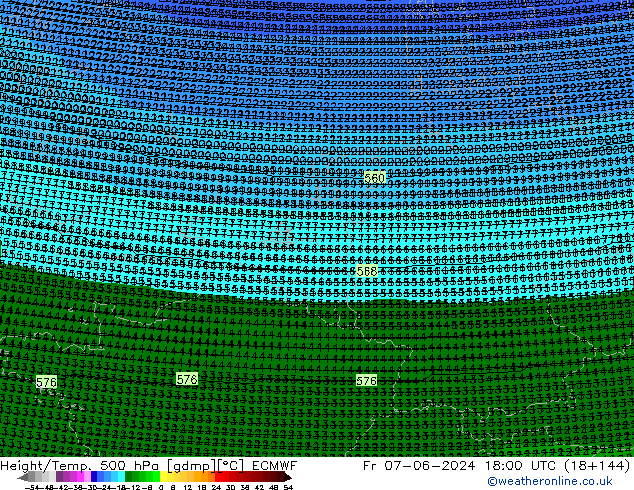 Hoogte/Temp. 500 hPa ECMWF vr 07.06.2024 18 UTC