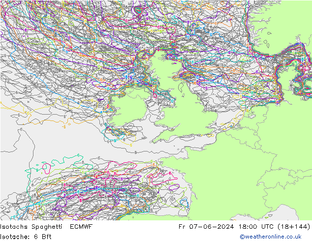 Isotachen Spaghetti ECMWF vr 07.06.2024 18 UTC