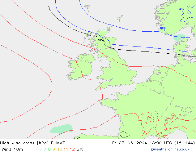 High wind areas ECMWF Sex 07.06.2024 18 UTC