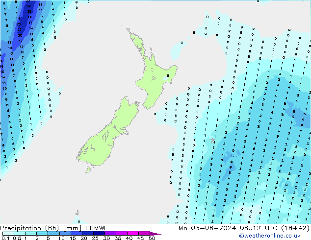 Précipitation (6h) ECMWF lun 03.06.2024 12 UTC