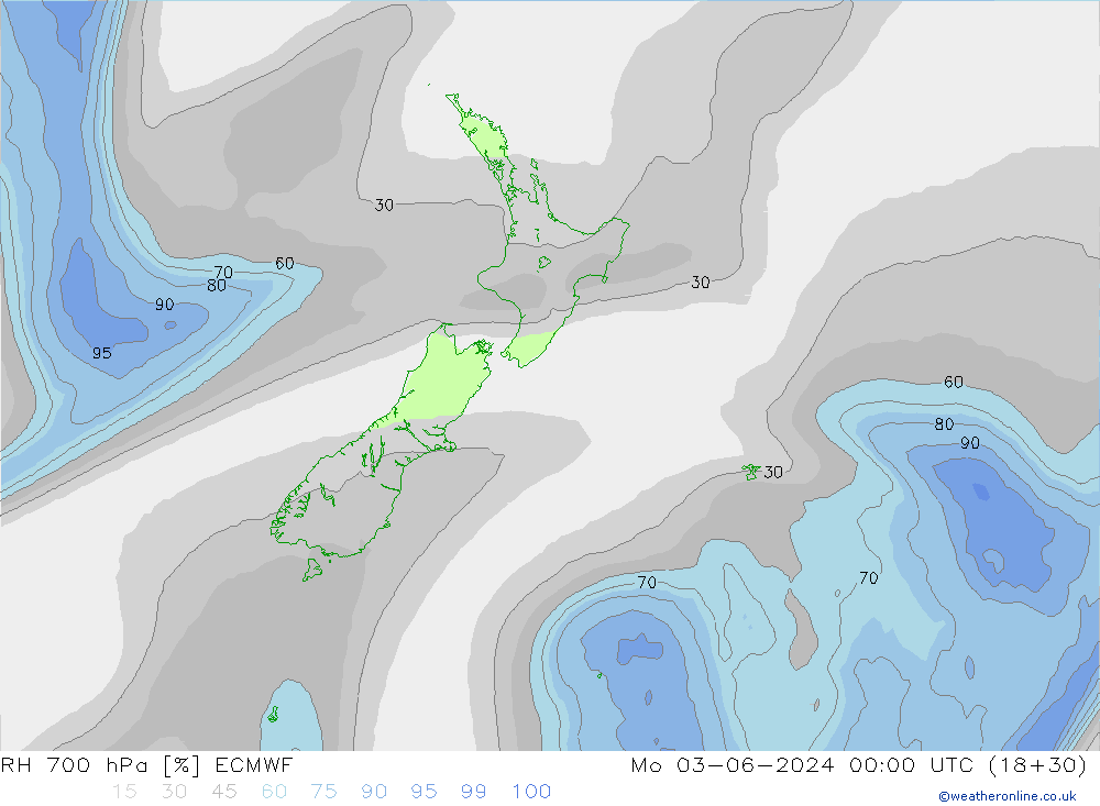 RH 700 hPa ECMWF Po 03.06.2024 00 UTC