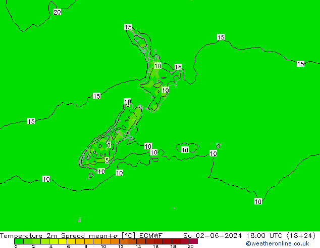 température 2m Spread ECMWF dim 02.06.2024 18 UTC